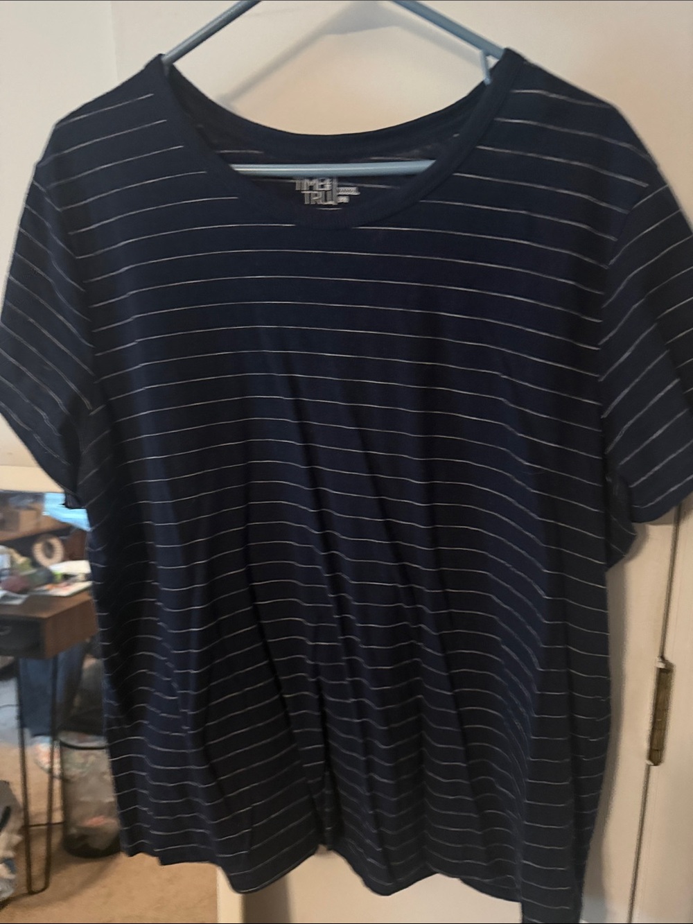 Time and Tru Navy Striped Short Sleeve Tee